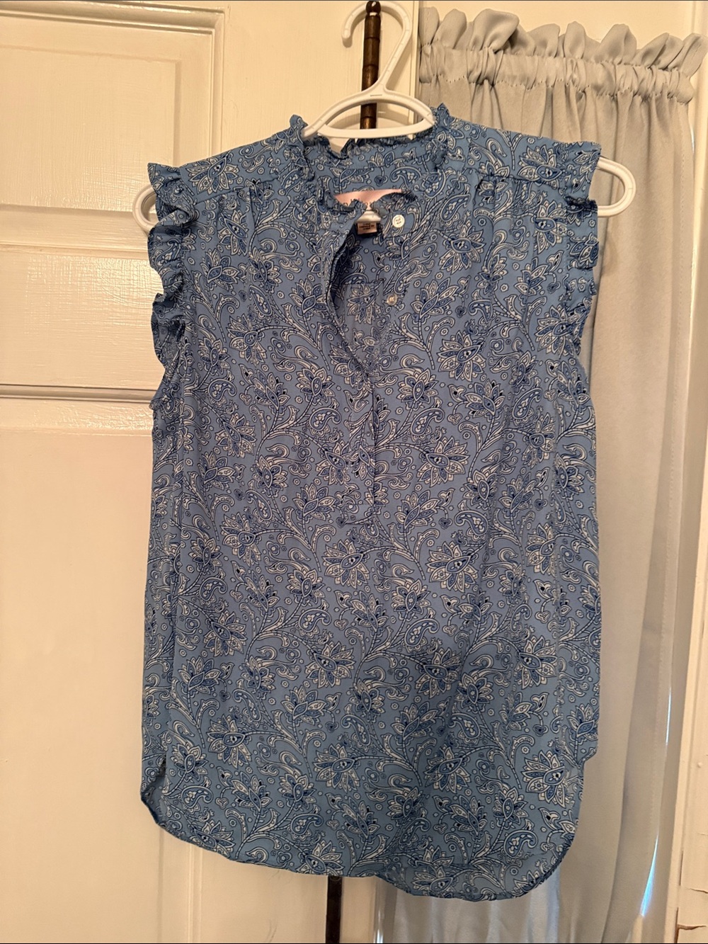 Philosophy Blue Paisley Ruffle Trim Sleeveless Camisole